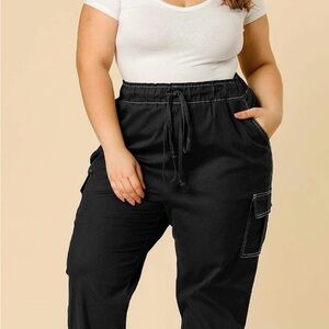 Women's Black Drawstring Cargo Joggers